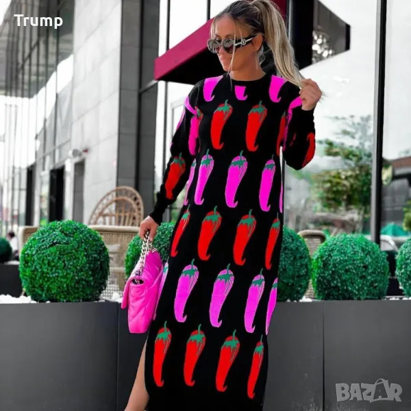 -50 % ефектна дълга рокля, ЛютИ чушки, снимка 1