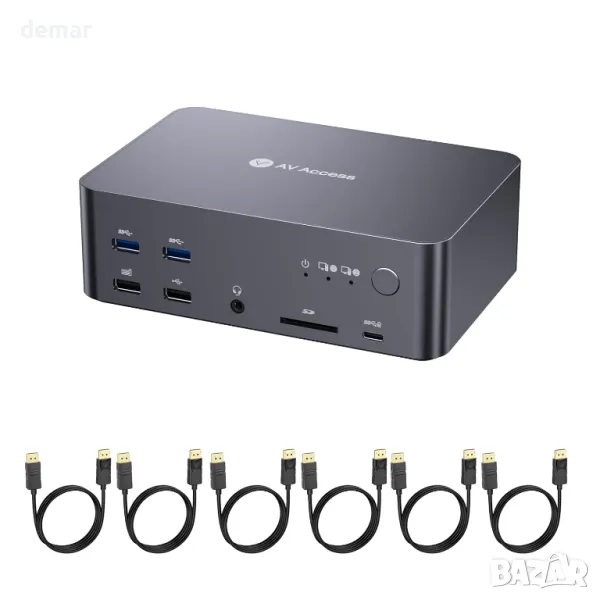 AV Access iDock D23 8K KVM докинг станция за 2 компютъра и 3 монитора, DisplayPort 2.0, HDCP 2.3, снимка 1