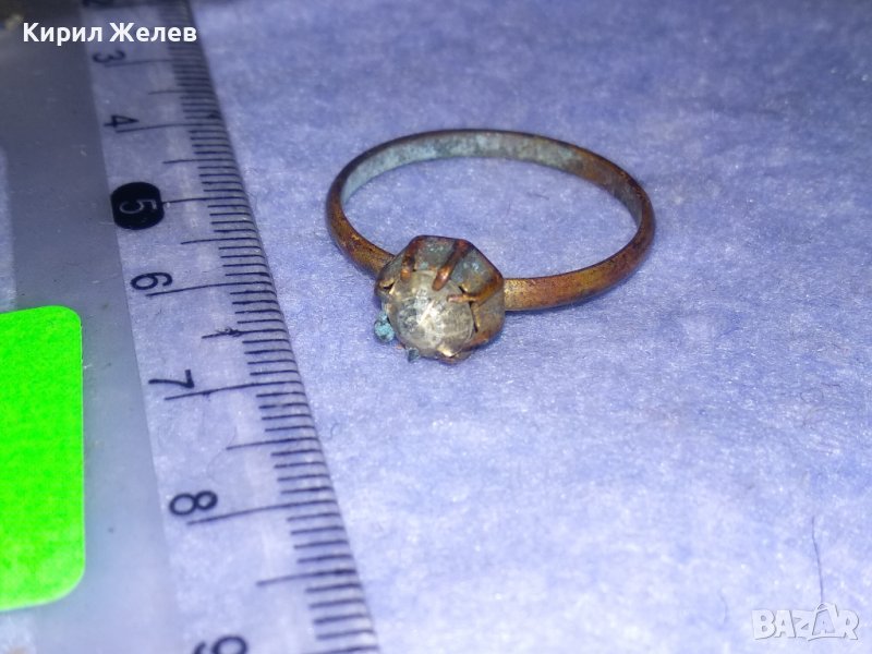 СТАРИНЕН СКЪПОЦЕНЕН БРОНЗОВ РЕТРО ПРЪСТЕН РЪЧНА РАБОТА с ИЗКУСНО ФАСЕТИРАН ПЛАНИНСКИ КРИСТАЛ 36973, снимка 1