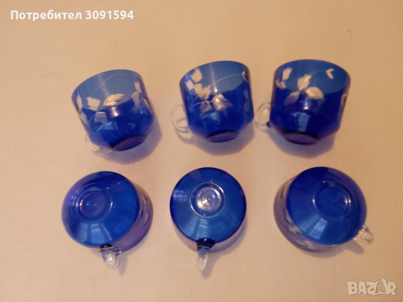 Чаши,за кафе чай от син  БОХЕМСКИ КРИСТАЛ , снимка 1
