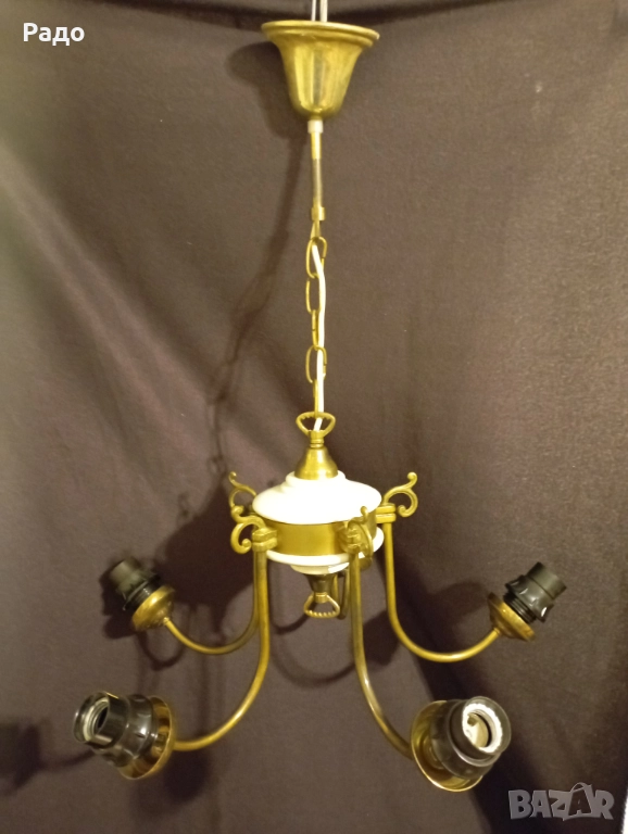 Стариннен месингов полилей за пет крушки, снимка 1