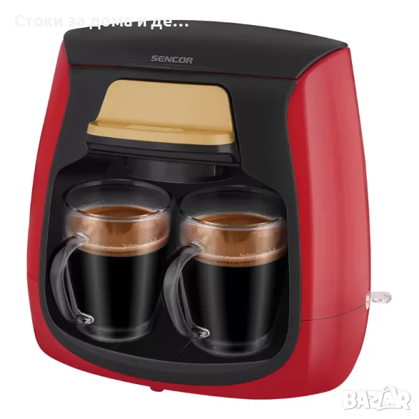 ✨Кафемашина SENCOR SCE 2101RD, 500W, Резервоар за вода от 0,3 л, Черен/Червен , снимка 1