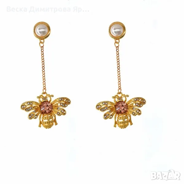 Златни обеци с висулка пчела А206, снимка 1
