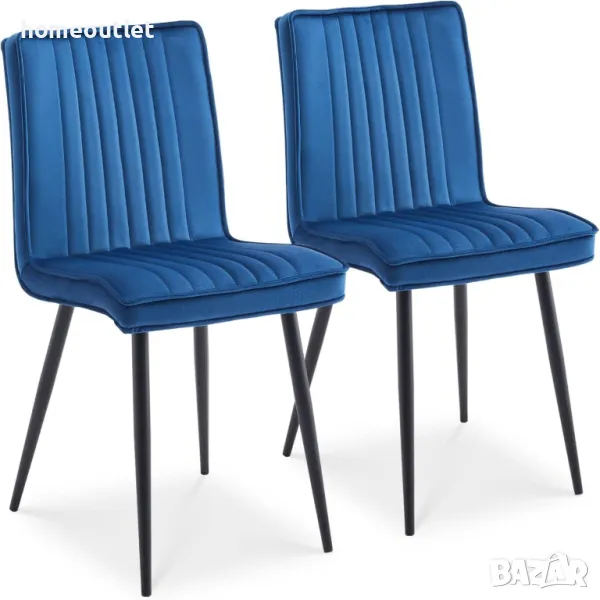 Трапезни столове с дамаска от кадифе в синьо, к-т от 2бр C-U-DC-B0320BU, снимка 1