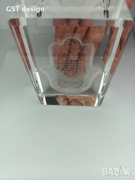 Тежък стъклен Мандала куб Статуетка плакет рядък стар, снимка 1