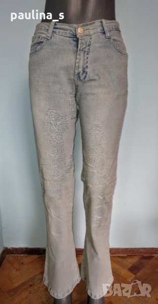 Еластични накъсани дънки с висока талия за над ботуши / bootcut, снимка 1