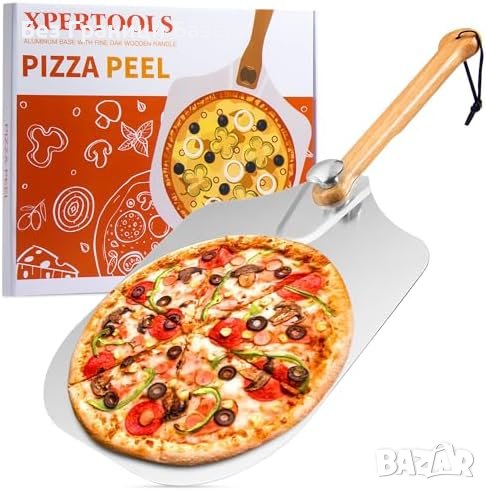 Нова Луксозна Алуминиева Лопатка за Пица 12x14 с Дръжка от Дърво, снимка 1