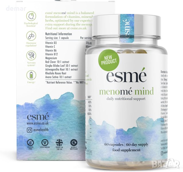 esmé menomé Mind - Ежедневна хранителна подкрепа преди, по време и след менопаузата, 60 капсули, снимка 1