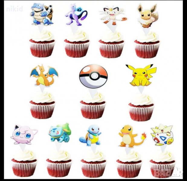 12 бр Pokemon Пикачу Покемон топери за кексчета мъфини украса парти рожден ден, снимка 1