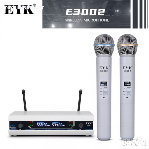 Безжична микрофонна UHF система EYK-E3002W, 2 мет. микрофона, обхват до 60 м, функциия Mute , снимка 1
