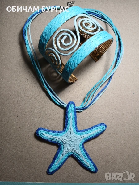 НОВ ПРЕКРАСЕН ЛЕТЕН КОМПЛЕКТ ОТ КОЛИЕ И ГРИВНА В МОРСКИ ЦВЕТОВЕ, снимка 1