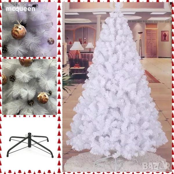 Бяла коледна елха с естествени шишарки , снимка 1