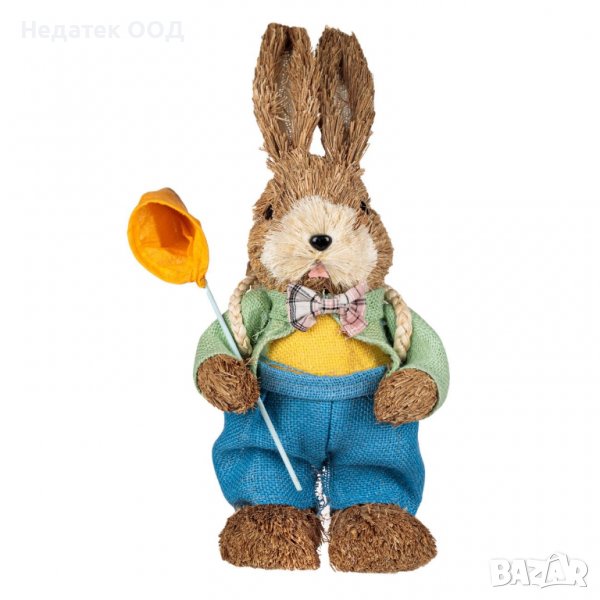 Великденска декорация, Зайче с кошница с моркови, 35 см, Многоцветна, снимка 1