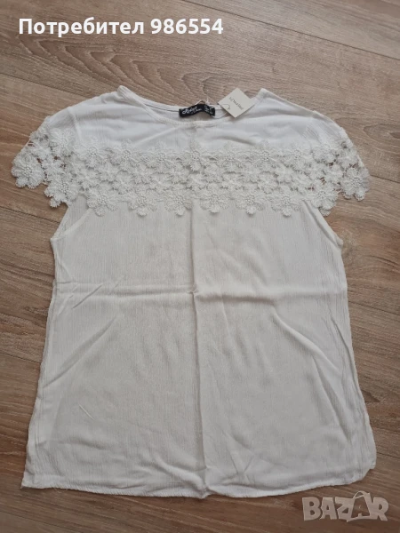 Нова бяла блуза с къс ръкав тениска размер S, снимка 1