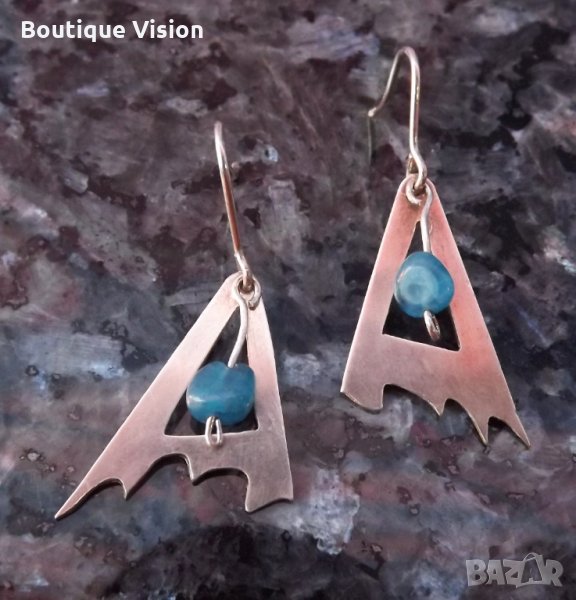 Ново! Сребърни обеци с естествени камъни - Апатит, снимка 1