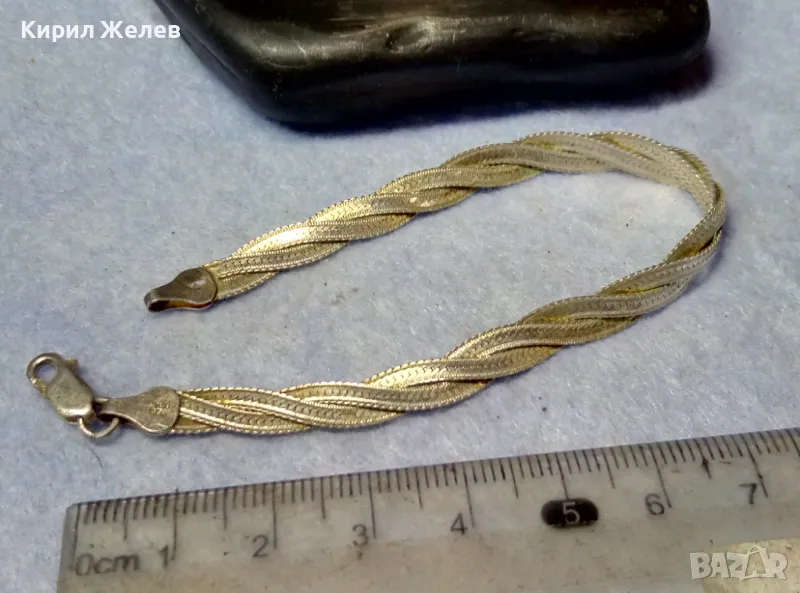 НЕЖНА ЛЕНТОВИДНА СРЕБЪРНА ГРИВНА СРЕБРО 925 MADE in ITALY с БЯЛА ПОЗЛАТА - ЧАСТ от КОМПЛЕКТ 50138, снимка 1