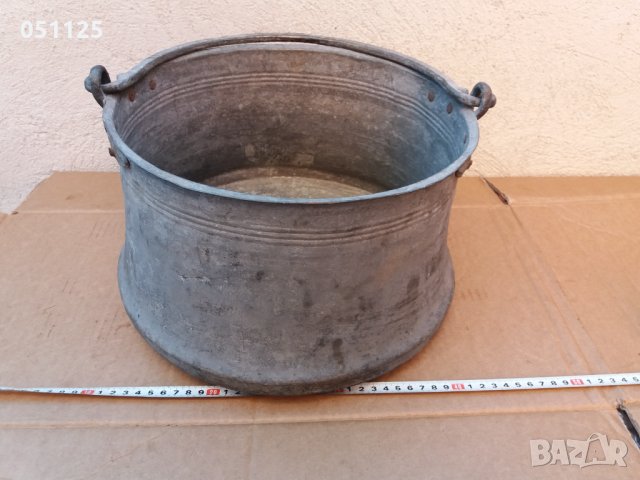 голям кован бакър, менче , котел - 12 литра калайдисан , снимка 2 - Антикварни и старинни предмети - 33104805