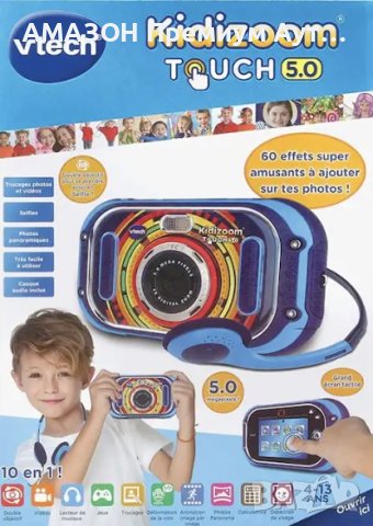 10-в-1 Смарт Детска Камера VTech Kidizoom Touch 5.0,LCD цветен сензорен дисплей 3,5”, MP3/слушалки