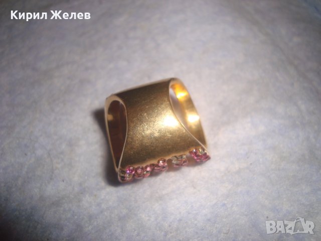 ПОЗЛАТЕН МЕДЕН АЖУРЕН МОДЕН АРТ ПРЪСТЕН с РОЗОВИ КРИСТАЛЧЕТА 5464, снимка 8 - Пръстени - 37510248