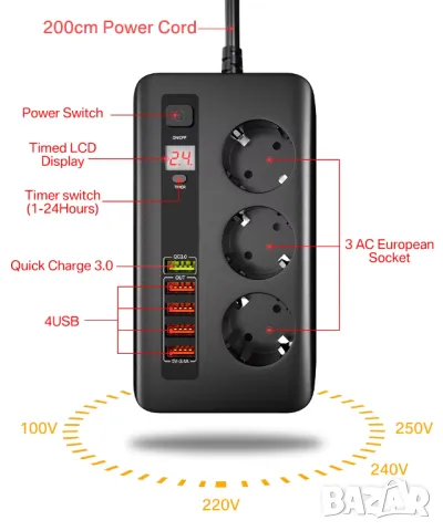 Разклонител BKL-04EU / черен, снимка 1
