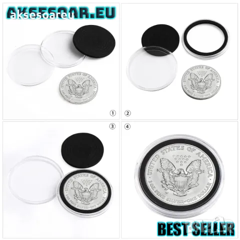 10 бр. прозрачни кръгли кутии за монети от 15 до 50 мм пластмасови капсули за съхранение клипси пред, снимка 6 - Нумизматика и бонистика - 47605833