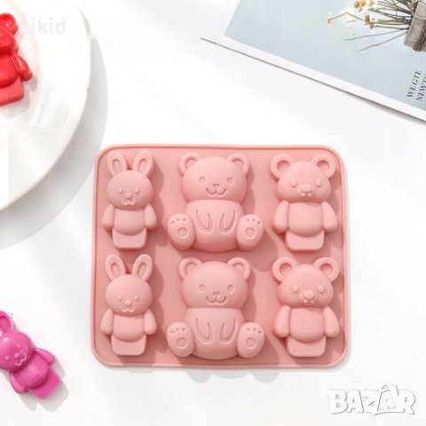 Зайче Мече дълбоки силиконов молд форма фондан гипс шоколад близалки декор