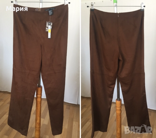 С / М Нов Дамски Панталон Yansi Fugel Имитира Велур Кафяв Есенен Зимен