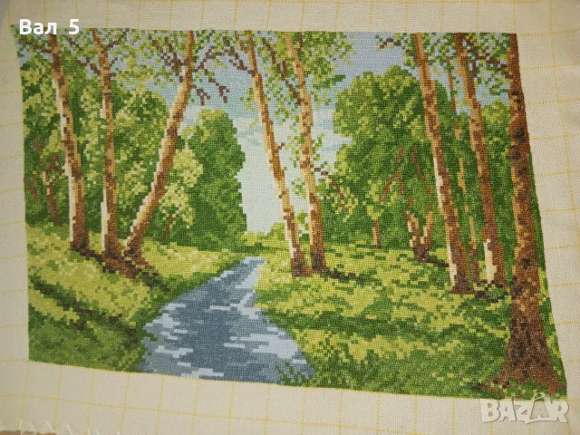 Стар ръчно шит гоблен БРЕЗОВА ГОРА, снимка 4 - Гоблени - 49570294