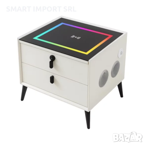Смарт нощно шкафче Smart Heater LED, Bluetooth, безжично зареждане, бял