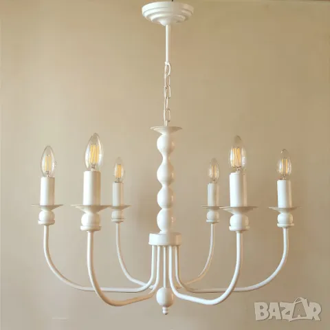 Нов модел  модерен полилей тип свещ и с  текстилни абажури и 6 рамена , снимка 3 - Лампи за таван - 47388963