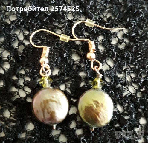 Вносни обеци с естествени перли тип "монета", снимка 4 - Обеци - 44028037