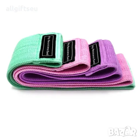 Комплект текстилни тренировъчни ластици с различна здравина, снимка 6 - Фитнес уреди - 48581672