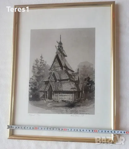 Литография или рисувано с молив, Норвегия., снимка 6 - Картини - 48653004