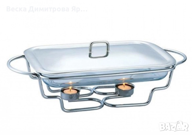 Съд за затопляне Bohmann, 3л. правоъгълен, 2свещи, Стоманен капак, Стъкло, Инокс
