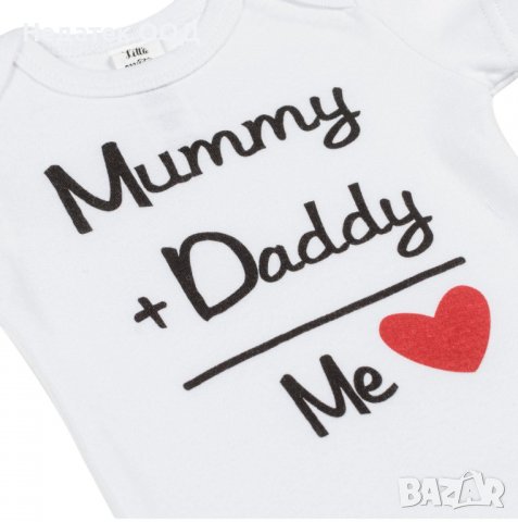 Памучно бебешко боди Mummy +daddy, За момче,  18- 24 месеца, Бяло, снимка 3 - Бодита за бебе - 40154548