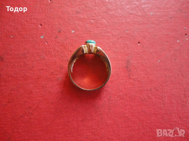 Позлатен пръстен с тюркоаз D.C.S., снимка 2 - Пръстени - 53046425