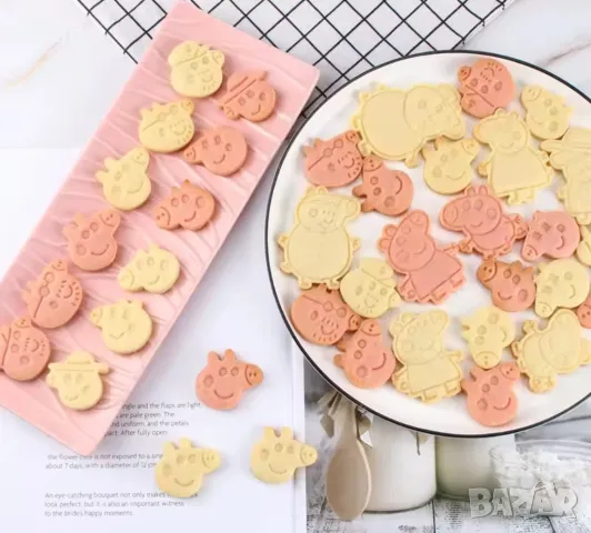 6 бр Пепа Пиг Пеппа Peppa Pig глава пластмасови разглобяеми резци форми фондан форма бисквитки резец, снимка 5 - Форми - 49092484