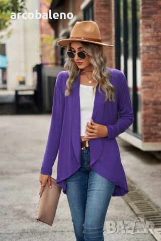 Дамска едноцветна широка жилетка с дълъг ръкав, 6цвята, снимка 3 - Жилетки - 44089598