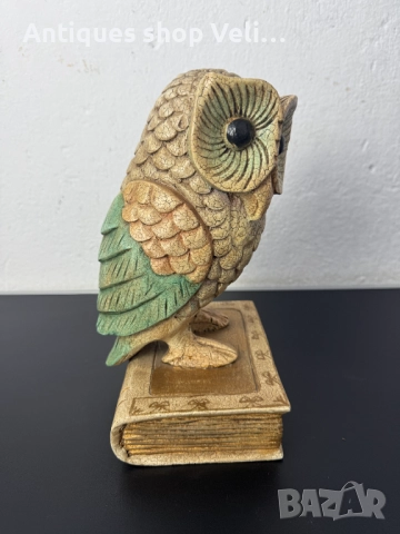 Дървена статуетка бухал върху книга №7430 , снимка 3 - Антикварни и старинни предмети - 51940487