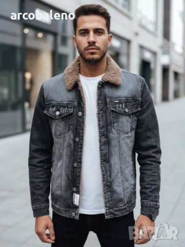 Мъжко изолирано черно дънково яке, снимка 3 - Якета - 53090299