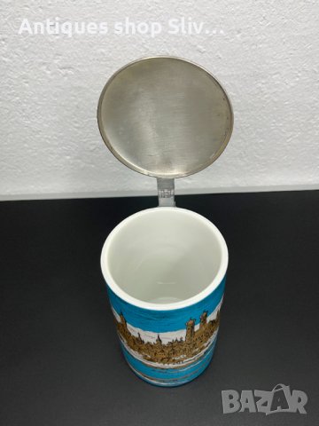 Немска порцеланова халба с цинков капак. №4897, снимка 6 - Колекции - 43763029