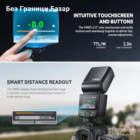 Нова професионална Godox V480S безжична светкавица за Sony с тъчскрийн и HSS, снимка 3 - Светкавици, студийно осветление - 52078826