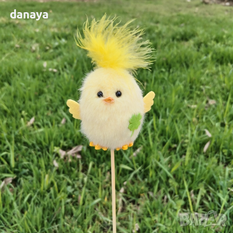 4605 Великденска украса Пиле на пръчка, 30 см, снимка 4 - Декорация за дома - 44860525