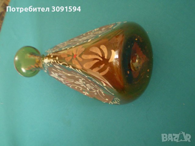 Ръчно издухано  и ръчно рисувана гарафа цвят карамел, снимка 8 - Антикварни и старинни предмети - 38467241