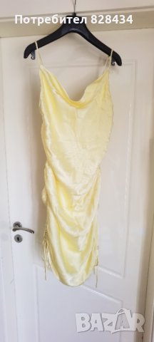 Рокля Bardot в жълто къс модел с кройка по тялото, снимка 1 - Рокли - 37817559