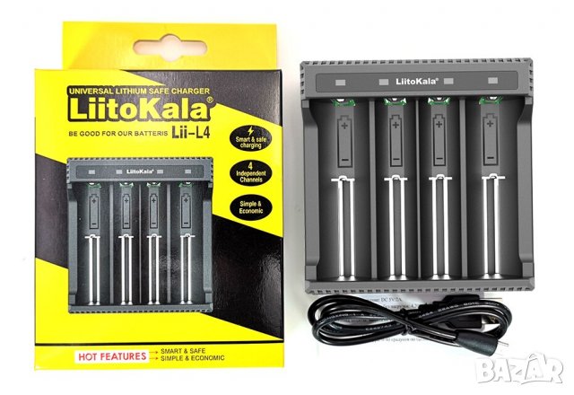 УНИВЕРСАЛНО зарядно LiitoKala L4 за батерии 3.7V: 18650 26650 21700 20700 20650 18500 18490 18350