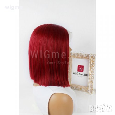 Къса права червена лейс фронт перука Лина, снимка 5 - Аксесоари за коса - 35571101