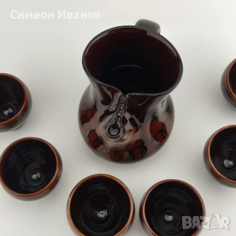 Стар керамичен сервиз за вино 6 чаши и кана #6013, снимка 4 - Други ценни предмети - 50701348