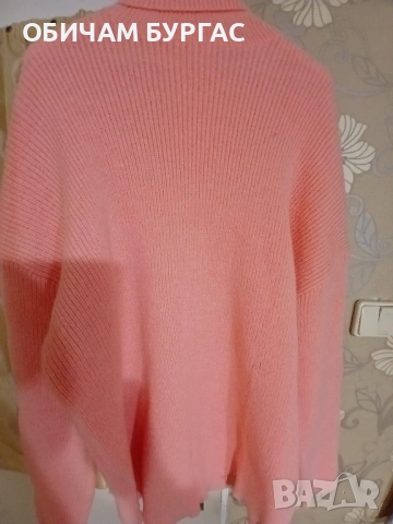 НОВ ДЪЛЪГ ПУЛОВЕР С ПОЛО ЯКА ОТ МЕКО ПЛЕТИВО В ЦВЯТ ПРАСКОВА, снимка 4 - Блузи с дълъг ръкав и пуловери - 52426483