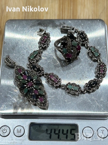Невероятен дамски сребърен комплект с естествени камъни Арт деко, снимка 4 - Колиета, медальони, синджири - 52203875